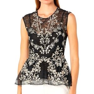 Jaxie woman top peplum embroidered lace, size small, color Black lace